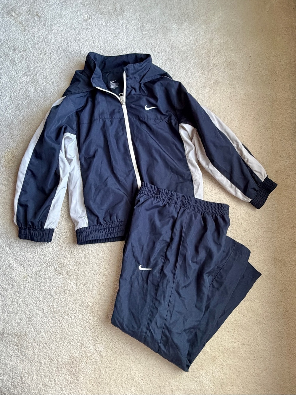 Nike Kids 2-piece Track Suit Navy White Windbreaker Set Jacket & Pants Size 6